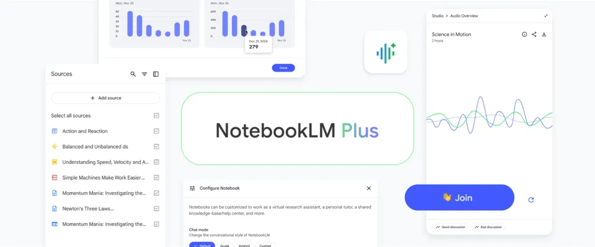 The redesigned NotebookLM lets users interact with its AI hosts and has a paid tier Post feature image