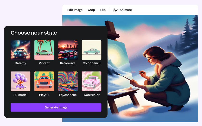 Generate visual media from text in Canva using its three AI apps